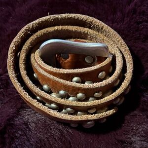 Studded Leather Belt with Silver Buckle 34”-38”